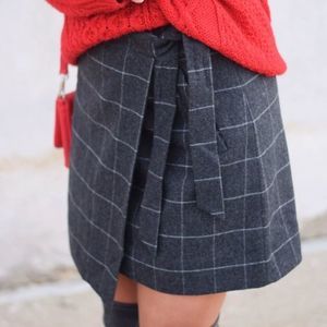 J. Crew Wool Blend Windowpane Wrap Skirt Gray Women’s Size 4